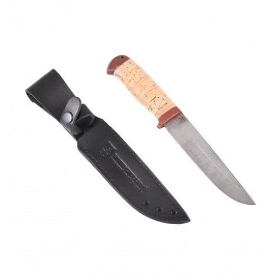 Нож "Лиса"(нержавеющая дамасская сталь,береста/текстолит)
