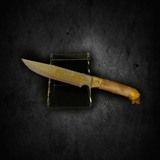 Нож "НС-05" (сталь ЭИ-107,рукоять орех/латунь,золото.)