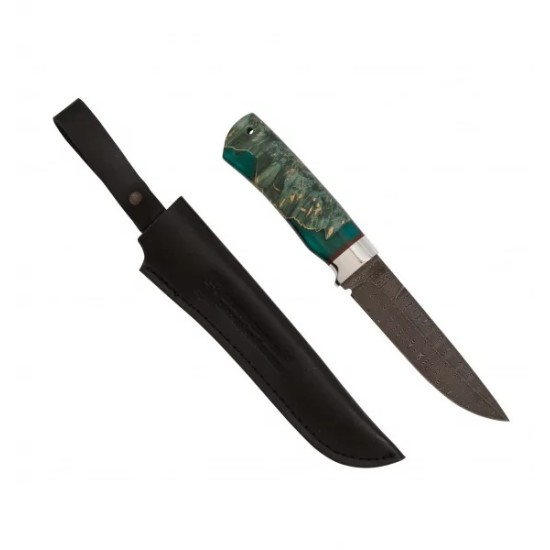 Нож "Таежный" (нержавеющая дамасская сталь, кап клёна стабилизированный/алюминий.)